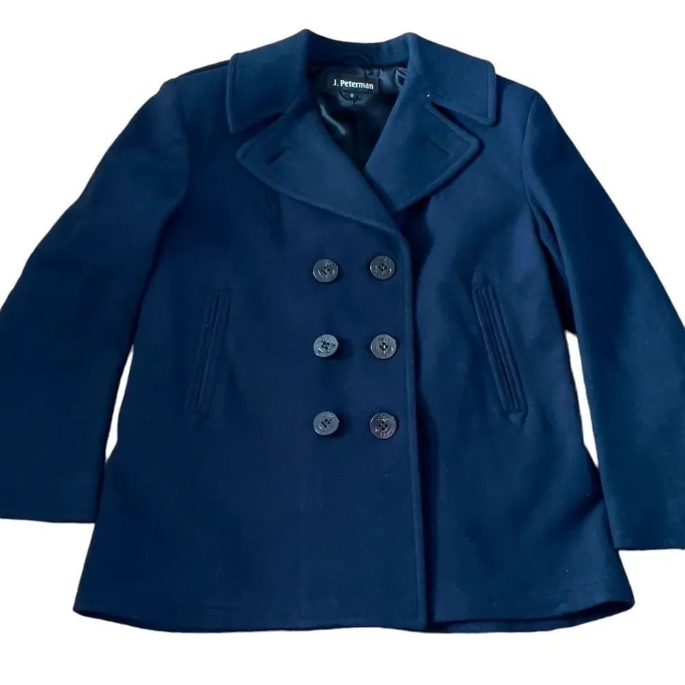 J. PETERMAN Navy 💯% Wool Double-Breasted Jacket Size 12
